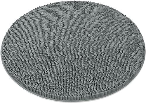 NOPEXTO Rund Badematte,rutschfest Badteppich,aus Chenille Saugfähig Badezimmerteppich Weich Maschinenwaschbar Badvorleger (Rund 70cm,Grau)