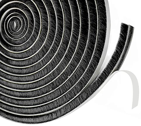 Junta de Cepillo Autoadhesiva,9mm(B) x 15mm(D) x6M(L) Tira de Sellado de Gasa para Burlete, Utilizada para Aislar Puertas Correderas y Alféizar de