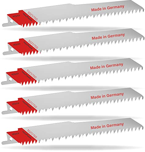 5x Säbelsäge Sägeblatt Säbelsägeblätter 150mm Holz Kunststoff 3021/150 HCS/CV - Made in Germany - für Holz Spanplatten Laminat Kunststoff Gips kompatibel mit Bosch Einhell Makita Metabo