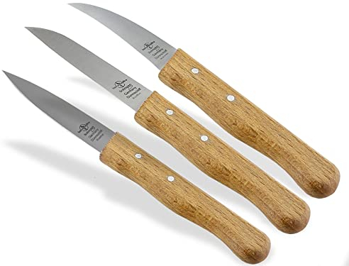 Couteau à éplucher Couteau à légumes de Solingen Set de 3 couteaux universels Fabriqué en Allemagne Couteau universel Couteau de cuisine avec manche en bois de hêtre et lame en acier inoxydable