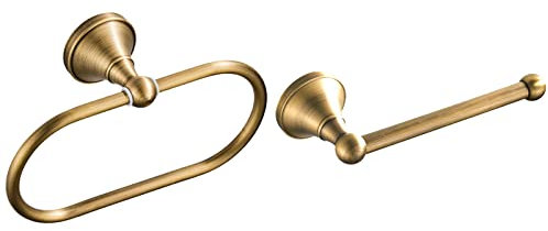 WOLIBEER Brass Toilet Paper Holder,AntiqueTowel Ring Oval Bathroom Tissue Roll Holder Hanger Bath Accessories Hardware Wall Mounted 2 Pieces