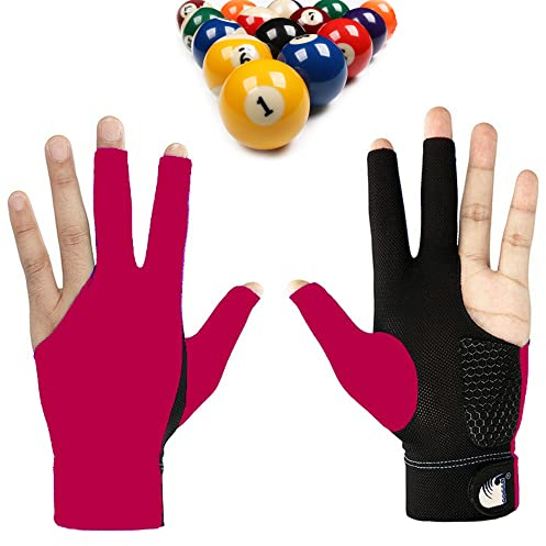 Hayaww 3 Finger Snooker Gloves, Billiard Pool Cue Gloves Billiard Non Slip Billiard Glove Billiard Pool Gloves Left Hand Wear-Resistant Billiard Gloves Accessories for Men and Women (rot)