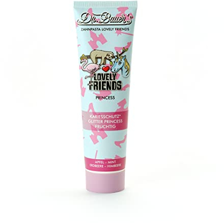 Dr. Bauer's Lovely Friends Zahnpasta mit Glitzer Motiven, viele tolle Geschmacksrichtungen, Zahncreme für Kinder und Erwachsene, nachhaltiger Verpackung, 90ml pro Tube PRINCESS