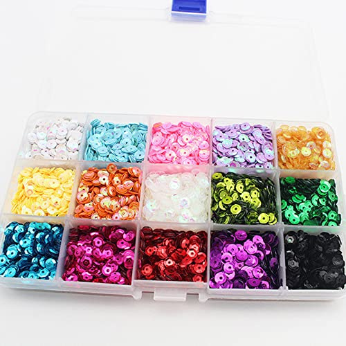 Pailletten Basteln ca. 2250 Stück 5mm 15 Farben und Gitter mit Box Pailletten Bunte zum Aufnähen Pailletten Set Schillernde Spangles für DIY Kunsthandwerk Glänzende Hochzeit Kleidung DekoSet C