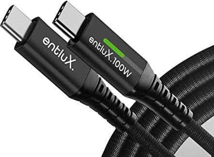 entluX USB C Cable 100W 6ft PD 5A QC Fast Charging with LED Display 480Mbps Data Cable, Nylon braided Type C Data Cord Compatible for iPad, MacBook Pro Air, Android mobiles, Pixel, Switch (2M)