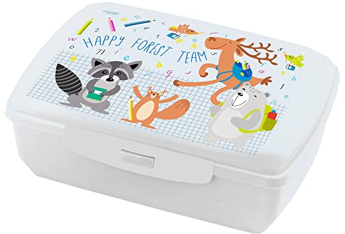 AMBITION Lunchbox Kinder Brotdose 1,35 L Kunststoff weiß Waldtiere fröhliches Muster Forest Team Kollektion Happy