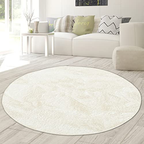 Teppich-Traum Kunst Hasenfellteppich schön flauschig und weich – 11 mm Florhöhe – Creme, 117 cm rund