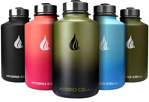 HYDRO CELL Edelstahl Isolierte Wasserflasche mit Strohhalm - für kalte und heiße Getränke - Vakuum-Metallflasche mit Schraubverschluss und moderne auslaufsichere Sportthermos für Kinder und Erwachsene