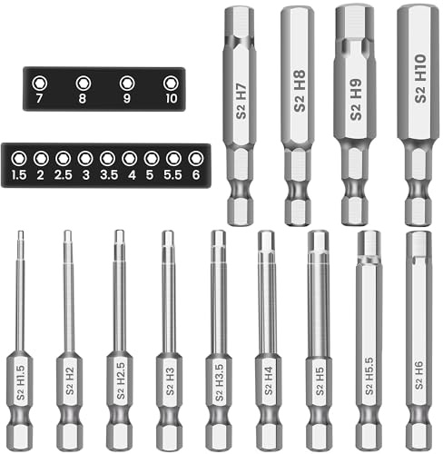 MulWark Magnetic Hex Head Inbusschlüssel Bit Set 13pc Präzision Metrisch S2 Stahl - Magnetische Bits mit Korrosionsbeständigkeit 1/4 Innensechskant-Bit-Satz