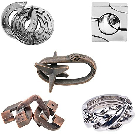Joyeee 5 Pcs Brain Teaser Metal Wire Puzzles, Mind Game IQ Test Unlock Toy, Interlock Challenge Puzzle Game Educational Toy Gift for Boys Girls Teens Adults, #B