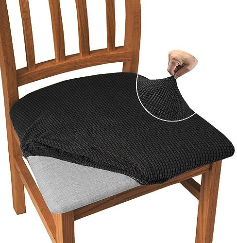 Granbest Jacquard Esszimmerstuhl Sitzbezüge Set von 4, High Stretch Esszimmerstuhl Slipcovers Anti-Staub Sitzschutz für Esszimmer, Küche (4er Set, Schwarz)