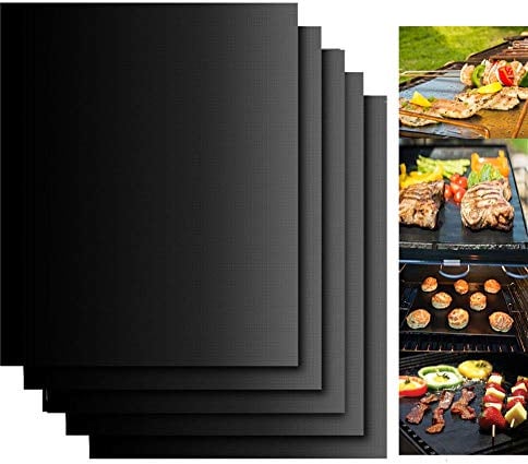 Grillmatten für Holzkohle - 5er Set 50x40cm 100% Antihaft Teflon Grillmatten für Gasgrill - Backmatte Dauerbackfolie Backpapier Wiederverwendbar - Grillfolie für Gasgrill Elektronischen Grill