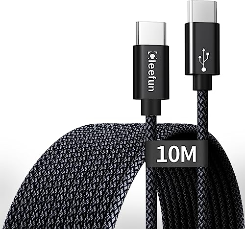 CLEEFUN 10M USB C to USB C Cable, Extra Long PD 60W Type-C to Type-C Fast Charging Charger Lead for MacBook/iPad Pro Air 2021/2020, Galaxy S25 S24 S23 S22 S21 S20 Note 20,iPhone 15 16,USB 2.0(No Data)