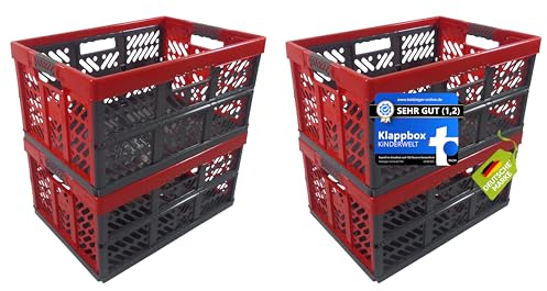 KiNDERWELT 4 x Stabile Profi-Klappboxen rot/anthrazit mit Soft-Touch Griffen