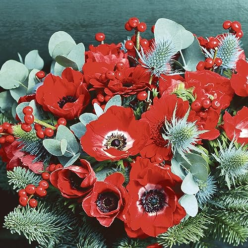 20 Servietten Weihnachten Anemone im Gesteck als Tischdeko. Papierservietten mit Motiv. Auch für Decoupage und Serviettentechnik 33x33cm
