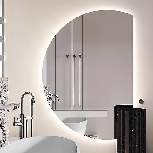 UkewEi Groß Badezimmerspiegel mit Hinterleuchtetem 3 Lichtfarben 70*100cm, Modern Badezimmer Wandspiegel for Wohnzimmer, Halbe Runde Spiegel Wand Montiert, Beschlagfrei ( Color : Right cut , Size : 70
