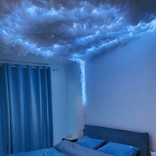 Lampe Cloud Thunder, Lampe Nuage De Tonnerre RGB, Lumière LED Nuage De Coton 3D, Lumières De Nuage De Plafond Moelleux, Avec Télécommande, Couleur Réglable 2m