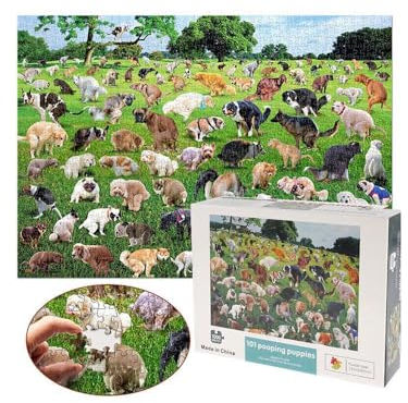 Bimhayuu 1000 Teile Puzzle 101 kackende Welpen Hunde kacken Puzzle Interessante Puzzles Welpen Park Puzzle zum Stressabbau Lustige Feiertage für Hundeliebhaber Kinder und Erwachsene