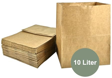 ZURAS® - 50 bolsas de basura de papel de 10 l para contenedores orgánicos de papel, resistentes a la humedad y al desgarro