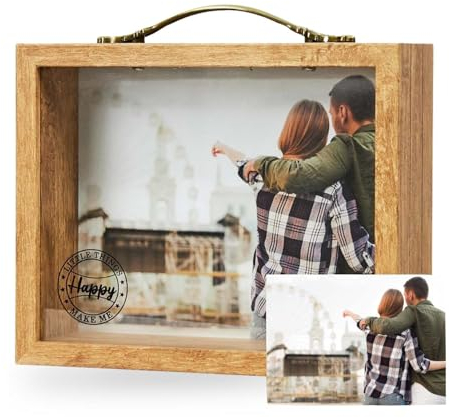 DEREGALOOS Hucha de Madera Personalizada con Foto. Marco de Fotos Hucha Personalizable con Foto. Marco de Madera y Cristal. Regalos Originales Personalizados.