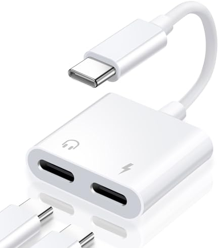 Coolden USB C Kopfhörer Adapter und Laden 2 in 1 USB C Splitter USB C Doppelstecker Adapter Verteiler PD 60W Schnellladung für iPhone15/15 Pro/15 Pro Max, Samsung S24/S23/S22/A54/S10,Huawei Weiß