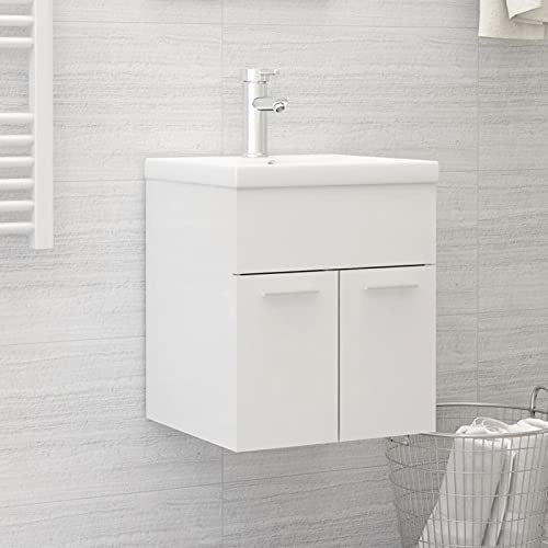 ZEYUAN Armario para Lavabo contrachapada Blanco Brillo 41x38,5x46 cm, Armario Baño, Mueble Bajo Lavabo, Mueble Baño, Muebles para Lavabo