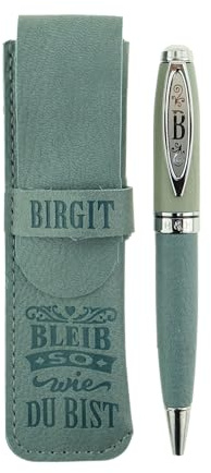 History & Heraldry Bamboo Persönlicher und individueller Kuli Kugelschreiber Stift mit Namen und Spruch Personalisiertes Etui Monogramm-Design persönliches Geschenk (Kuli Birgit)