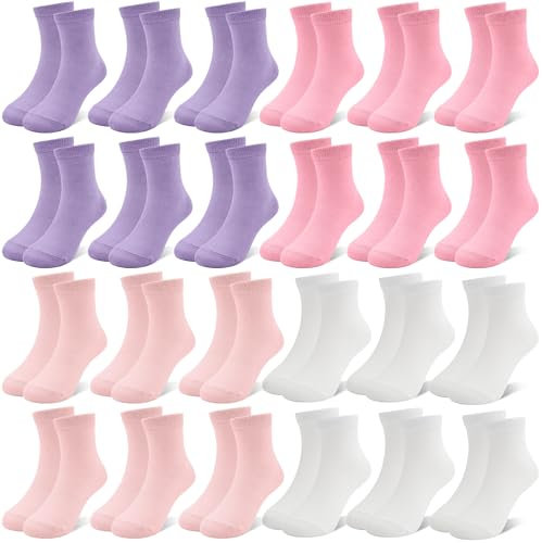 ZERULETS 24 paia di calzini per bambini e bambine, calzini da ginnastica per bambini, calzini sportivi da bambina, colore bianco, rosa, viola, giallo, per 1-13 anni, #2 Rosa Viola Bianco, 31-34