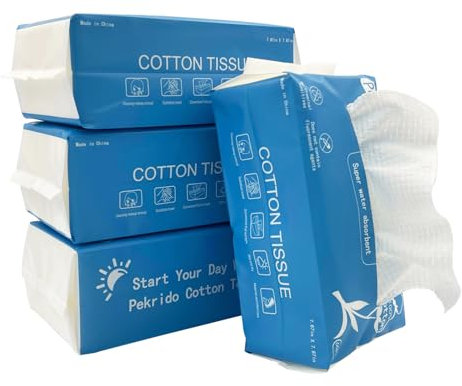 Salviette viso in cotone, salviette viso usa e getta ultra morbide per la pulizia profonda, tessuto non tessuto che non lascia pelucchi per pelli sensibili e struccanti e neonati, confezione da 4