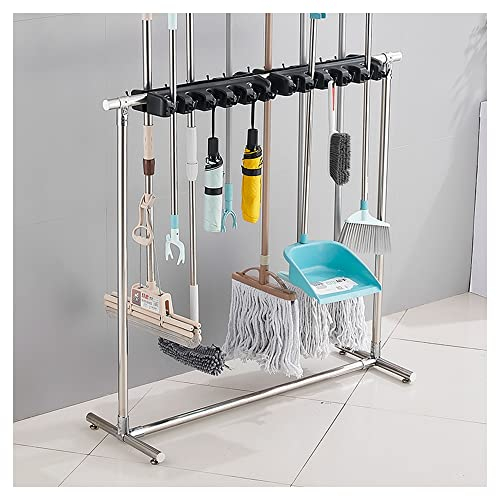 Drain Rack Broom Mop Holder Floor Mounted Hanging Broom Mop Holder,Movable Commercial Mop Rack,Cleaning Supplies Organizer,Garden Tool Storage,Mop Umbrella Stand,for Garage,Schools,Factories