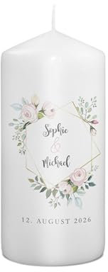 PhotoFancy® - Personalisierte Hochzeitskerze - Fotokerze mit eigenem Foto/Text bedrucken lassen - Kerze mit Hochzeits-Design: Ewige Eleganz - 15 cm Höhe