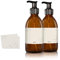Oputec 2 x 250ml Seifenspender aus Glas + Etiketten: Extra sparsam bis -70% - Shampoo Flaschen zum Befüllen als Handseife-Spender, Pumpspender, Pumpflasche Braunglas für Küche Badezimmer