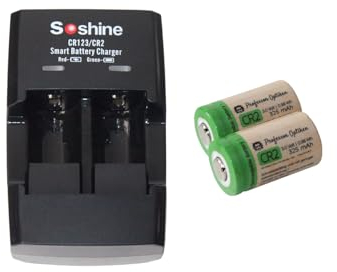Universal-Batterie-Ladegerät für CR2-Akkus und CR123A-Akkus (16340) mit 2 Fächern - Einzelkanalsteuerung, mit USB-Kabel. optional mit Akkus (inkl. 2X CR2-Akku)