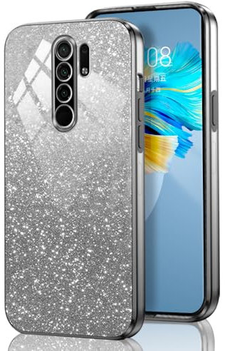 GOGME Glitter Coque pour Xiaomi Redmi 9 Étui, Antichoc Housse Cadre Galvanisé TPU Paillettes/TransparentRésistant Aux Rayures Étui, Noir