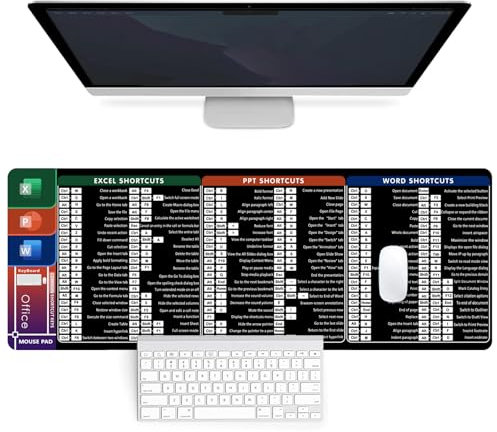 Excel Shortcuts Mouse Mat 31.5 X 11.8 Large Extended Mouse Pad Desk Pad, Gaming Mousepad with Anti-slip Base, PC Office Spreadsheet Keyboard Mat Desk Mat for Office, Macbook & Laptop