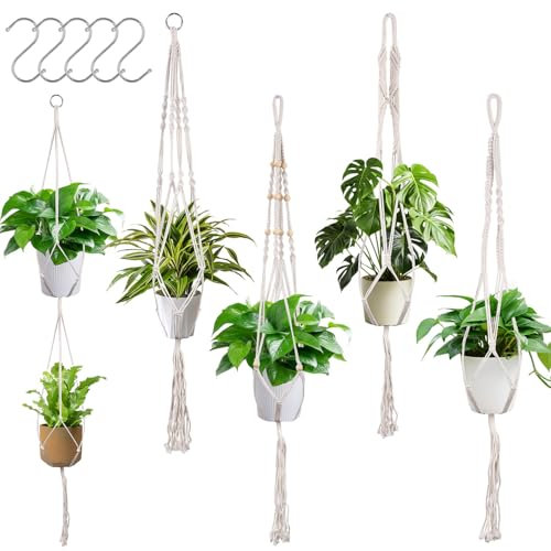 Cexovo Suspension Plante 5 pièces,Support Pots Suspendu pour Fleur,Suspension Plante Corde,Plante Panier Pot,pour Plantes Support Suspendu pour Intérieur, Extérieur,Décoration de la Maison Jardin