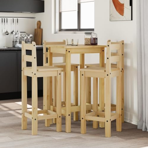 LAPOOH 5-TLG. Bar-Set Massivholz Kiefer, Bartisch Mit Barhocker Set, Hochtisch Mit Stühlen Set, Esstisch Mit Stühlen, Küchentheke Mit Hocker - 3217069