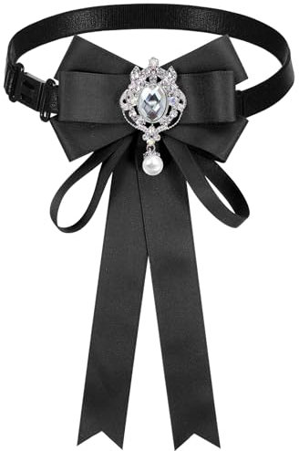 HJZHII Fliege für Frauen,Glitzer Krawatte Damen,Strass Krawatte Damen Vorgebundene Bowknot Clip Auf Strass Band Brosche Perle Fliege für Uniform Shirt Hochzeit Cosplay