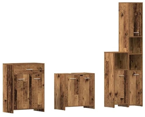 vidaXL 4-TLG. Badmöbel-Set Altholz-Optik Holzwerkstoff, Badmöbelset, Badezimmerschrank, Unterschrank Bad, Badmöbel, Unterschrank Badezimmer
