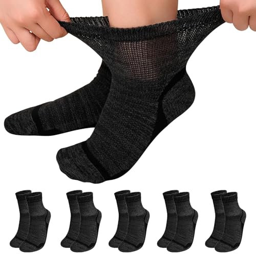 LOFIR Chaussettes Diabétiques Bambou Femme: Socquettes Sans Couture et Sans Élastique pour Homme - Chaussettes Courtes avec Semelle Coussinée Pour Personnes Âgées Pieds Enflés 5 Paires Noir 43-46