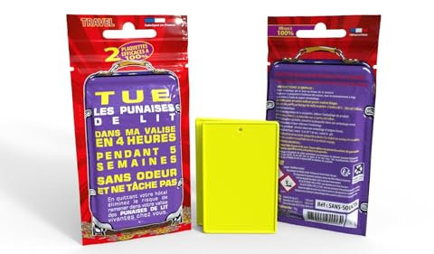 Plaquettes Anti-Punaises de Lit pour Valise, Pack de 2, Protection 5 Semaines, Sans Odeur, Ne tache pas, Idéal pour les voyages !