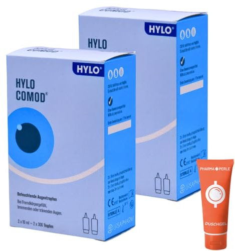 Hylo-Comod 2x 2x 10 ml I Befeuchtende Augentropfen I Bei Fremdkörpergefühl, brennenden oder tränenden Augen I Juckreiz I Hyaluronsäure I konservierungsmittelfrei I Spar-Set plus Pharma Perle give-away