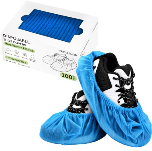 PUPILLEMON 50/100/200 Pack Non-Woven Shoe Covers Disposable | Fits Up to Size 12 UK Men, Reusable, Boot Covers Non Slip, Breathable, Durable, For Indoors