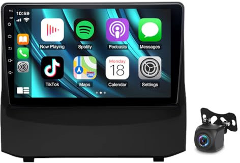 Slakerbe Android 13 Autoradio 2 Din mit Carplay Android Auto kompatibel mit Ford Fiesta MK6 2008-2016, 2G+32G 9 Zoll Auto Radio Stereo mit Bluetooth Navi WiFi FM RDS Rückfahrkamera Mic