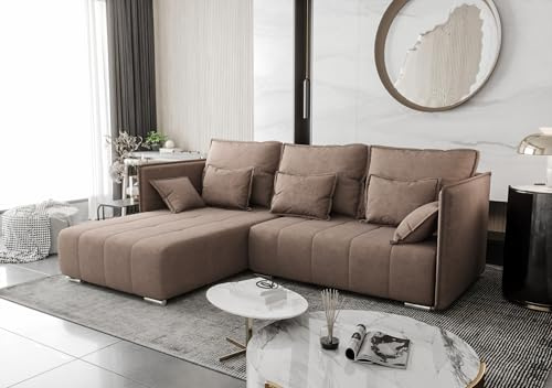 AXLIVING Hellbraun Ecksofa mit Schlaffunktion Florinna 248 cm L-Form