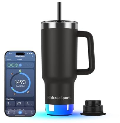 Hidrate Spark PRO 2 Smart Tumbler – 887 ml Insulated Stainless Steel, Tracks Water Intake, Glows & Beeps for Drink Reminder, Bluetooth Sync to App, Straw Lid, BPA-Free, Black (with Apple Find My)