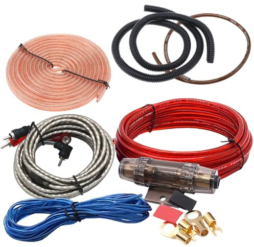 LKRXW 6GA Kit Cavi Amplificatore per Auto 6AWG Set di Cavo per Amplificatori 2000W Cablaggio Completo Ampli Installazione Audio Subwoofer Stereo Connettore RCA Altoparlanti