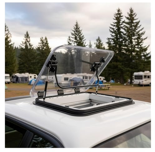 80×50CM Hatch De Techo/Claraboya para Autocaravana/Ventana para Techo | Cortinas Oscurecedoras Y Mosquiteras Integradas, Iluminación LED 12v, para Caravanas, Remolques, Barcos