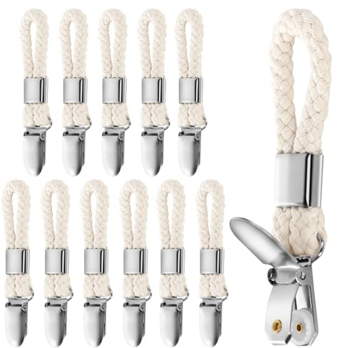 Yaunming 12 Stück Handtuchklammern, Handtuchclips mit Schlaufen | Handtuchaufhänger Ohne Nähen, Aufhänger für Handtücher, Geschirrtuch Handtuchhalter Clips für Kleiderschränke und Küchen