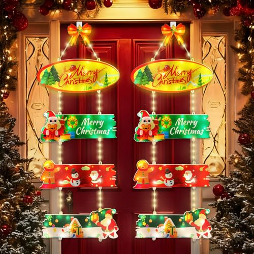 LUKIUP 2 Stück Weihnachtsbeleuchtung Außen, Batterie Weihnachtsdeko Haustür 70 LED 8 Licht Modi,Weihnachten Lichter für DIY Haustür Fenster Wand Terrassen Weihnachtsdeko
